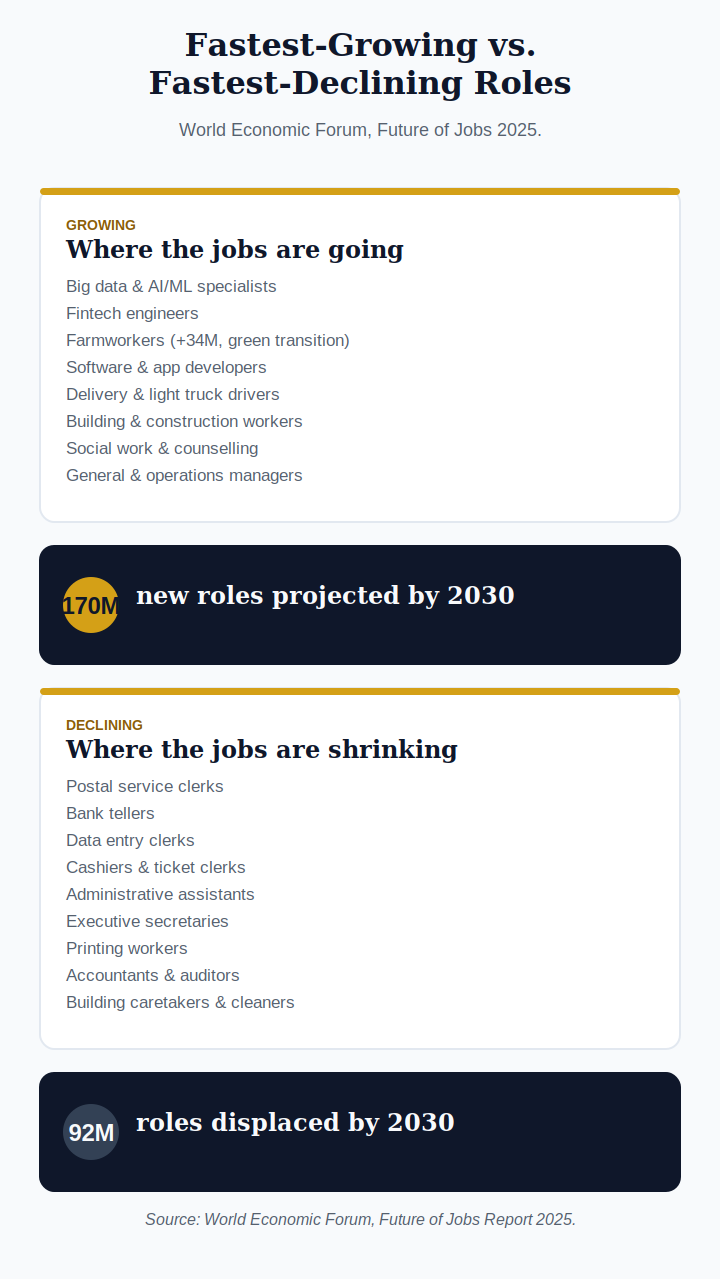 Fastest-growing and fastest-declining jobs globally by 2030, World Economic Forum